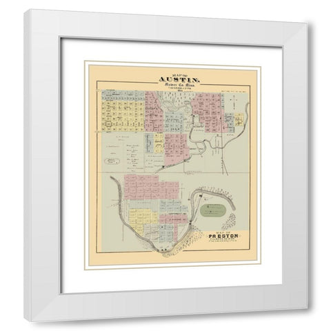 Austin, Preston Minnesota - Andreas 1874 White Modern Wood Framed Art Print with Double Matting by Andreas