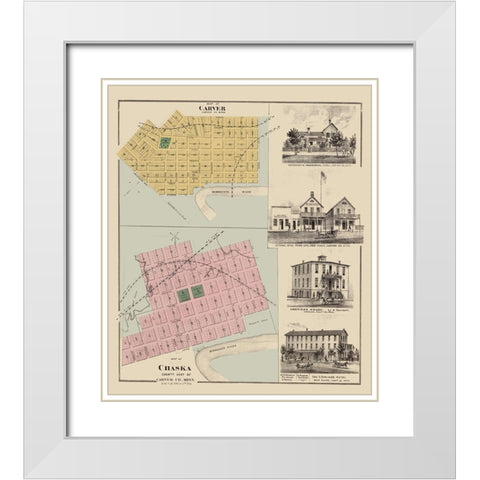 Carver, Chaska Minnesota - Andreas 1874 White Modern Wood Framed Art Print with Double Matting by Andreas