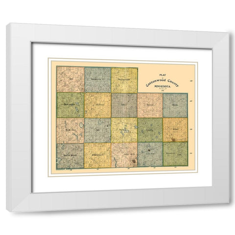 Cottonwood County Minnesota - Peterson 1898  White Modern Wood Framed Art Print with Double Matting by Peterson