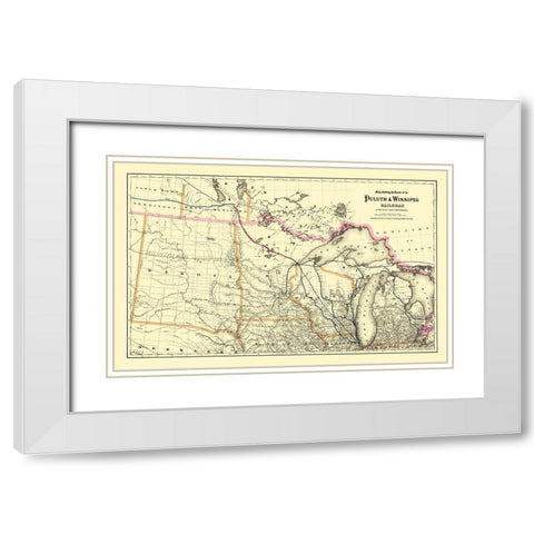 Duluth and Winnipeg Railroad - Colton 1881 White Modern Wood Framed Art Print with Double Matting by Colton