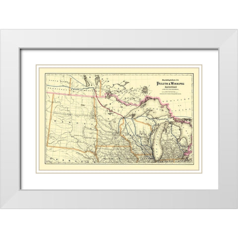 Duluth and Winnipeg Railroad - Colton 1881 White Modern Wood Framed Art Print with Double Matting by Colton