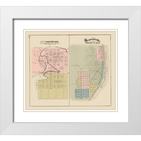 Lanesboro, Brownsville Minnesota - Andreas 1874 White Modern Wood Framed Art Print with Double Matting by Andreas