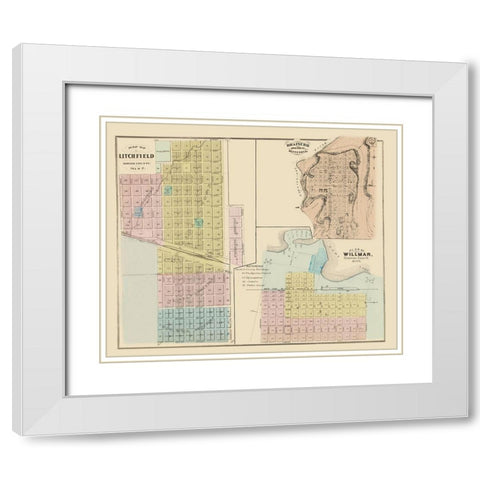 Litchfield, Brainerd, Willmar Minnesota 1874 White Modern Wood Framed Art Print with Double Matting by Andreas