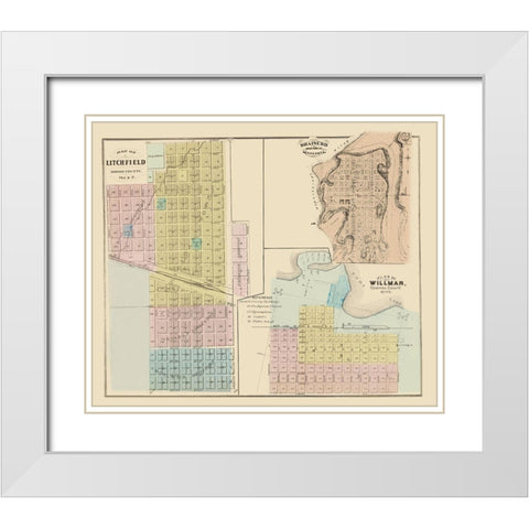 Litchfield, Brainerd, Willmar Minnesota 1874 White Modern Wood Framed Art Print with Double Matting by Andreas