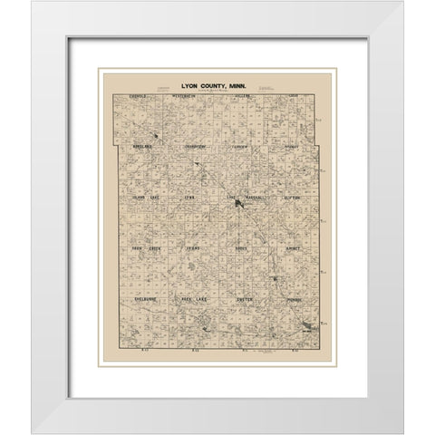 Lyon County Minnesota - Larson 1884  White Modern Wood Framed Art Print with Double Matting by Larson