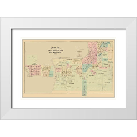 Mankato Minnesota - Andreas 1874 White Modern Wood Framed Art Print with Double Matting by Andreas