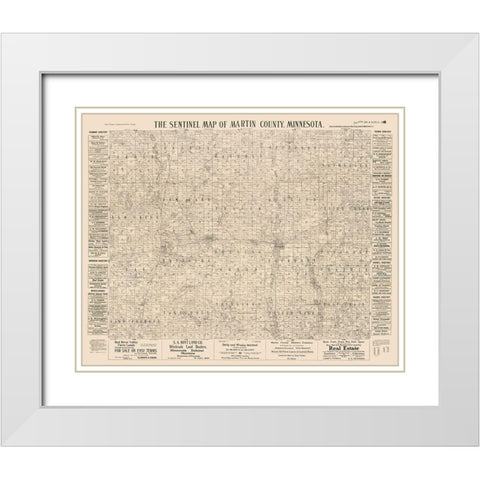 Martin County Minnesota - Day 1901  White Modern Wood Framed Art Print with Double Matting by Day
