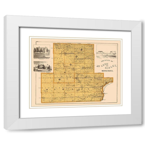 Mcleod  Sibley Minnesota Landowner - Andreas 1874 White Modern Wood Framed Art Print with Double Matting by Andreas