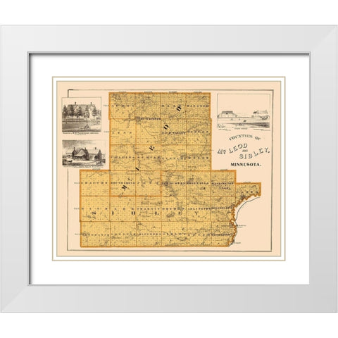 Mcleod  Sibley Minnesota Landowner - Andreas 1874 White Modern Wood Framed Art Print with Double Matting by Andreas