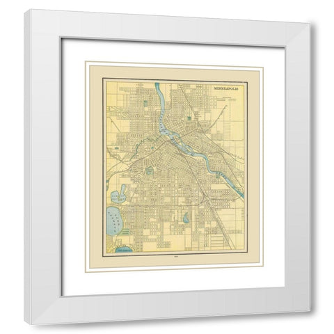 Minneapolis  Minnesota - Cram 1892 White Modern Wood Framed Art Print with Double Matting by Cram