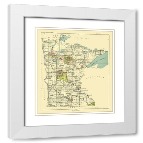 Minnesota - Hoen 1896 White Modern Wood Framed Art Print with Double Matting by Hoen