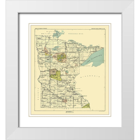 Minnesota - Hoen 1896 White Modern Wood Framed Art Print with Double Matting by Hoen