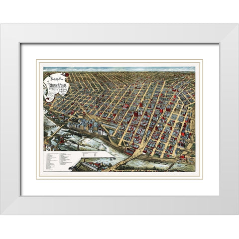 Minneapolis Minnesota - Smith 1891  White Modern Wood Framed Art Print with Double Matting by Smith