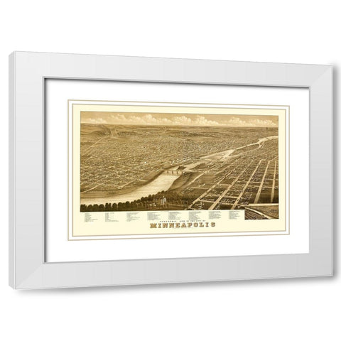 Minneapolis Minnesota - Stoner 1879  White Modern Wood Framed Art Print with Double Matting by Stoner
