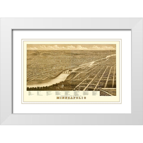 Minneapolis Minnesota - Stoner 1879  White Modern Wood Framed Art Print with Double Matting by Stoner