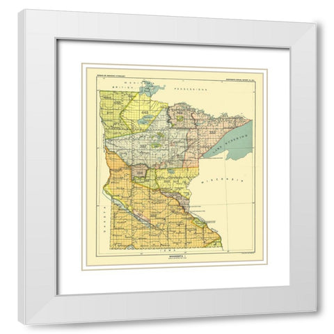 Minnesota - Hoen 1896 White Modern Wood Framed Art Print with Double Matting by Hoen