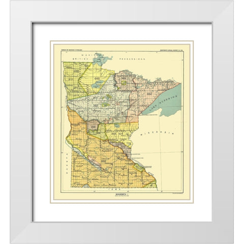 Minnesota - Hoen 1896 White Modern Wood Framed Art Print with Double Matting by Hoen