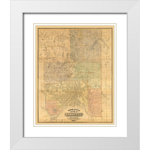 Ramsey County Minnesota - Potts 1885  White Modern Wood Framed Art Print with Double Matting by Potts