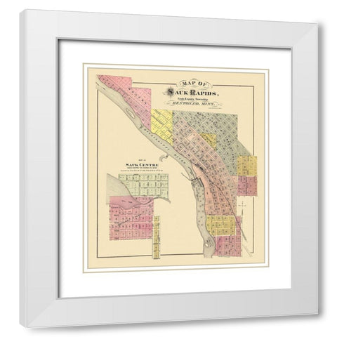Sauk Rapids Minnesota Landowner - Andreas 1876 White Modern Wood Framed Art Print with Double Matting by Andreas