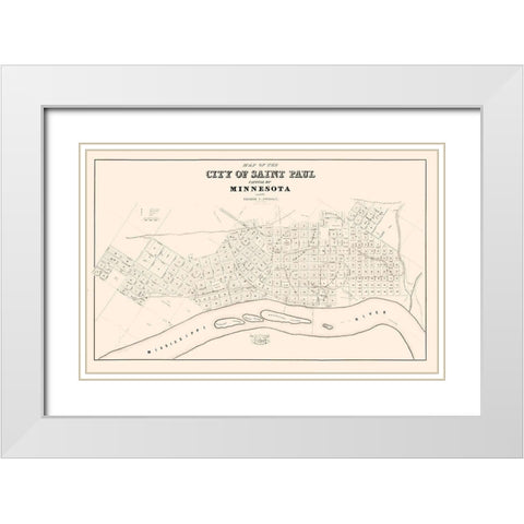St Paul Minnesota - Nichols 1852  White Modern Wood Framed Art Print with Double Matting by Nichols