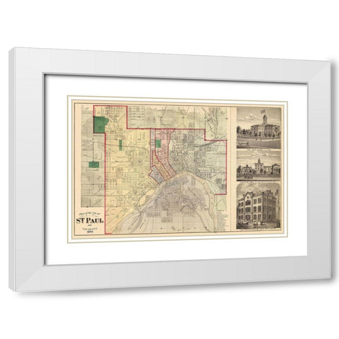 Saint Paul Minnesota Landowner - Andreas 1874 White Modern Wood Framed Art Print with Double Matting by Andreas