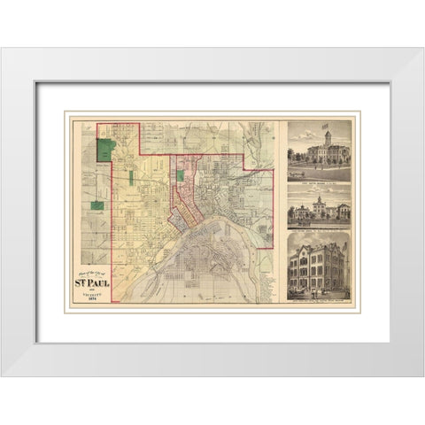 Saint Paul Minnesota Landowner - Andreas 1874 White Modern Wood Framed Art Print with Double Matting by Andreas