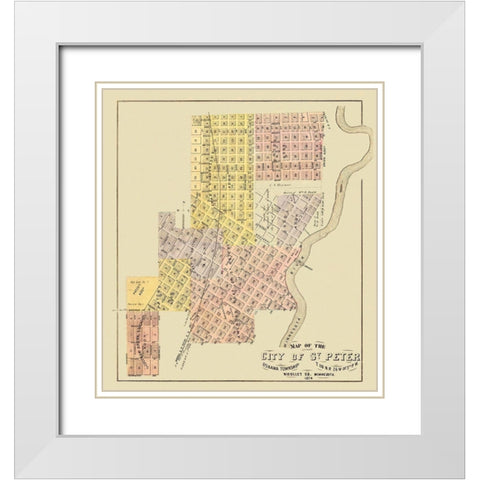 Saint Peter Minnesota - Andreas 1874 White Modern Wood Framed Art Print with Double Matting by Andreas