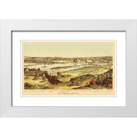 St Paul Minnesota - Shober 1874 White Modern Wood Framed Art Print with Double Matting by Shober