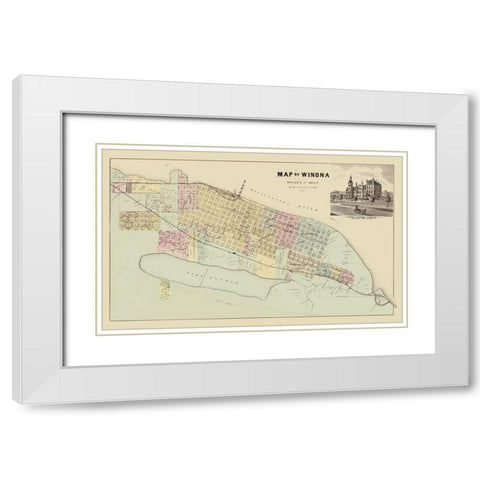 Winona Minnesota - Andreas 1874 White Modern Wood Framed Art Print with Double Matting by Andreas