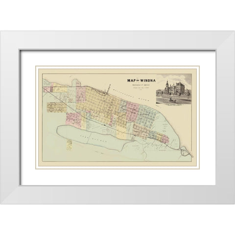 Winona Minnesota - Andreas 1874 White Modern Wood Framed Art Print with Double Matting by Andreas