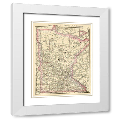 Minnesota - Rand McNally 1879 White Modern Wood Framed Art Print with Double Matting by Rand McNally