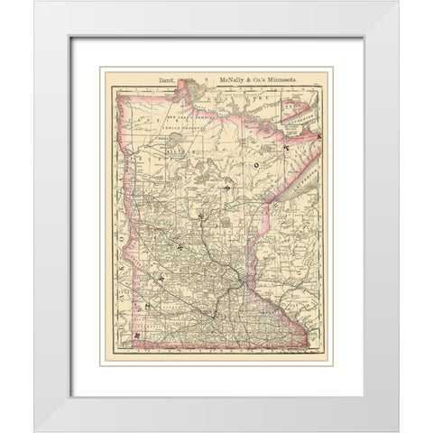 Minnesota - Rand McNally 1879 White Modern Wood Framed Art Print with Double Matting by Rand McNally