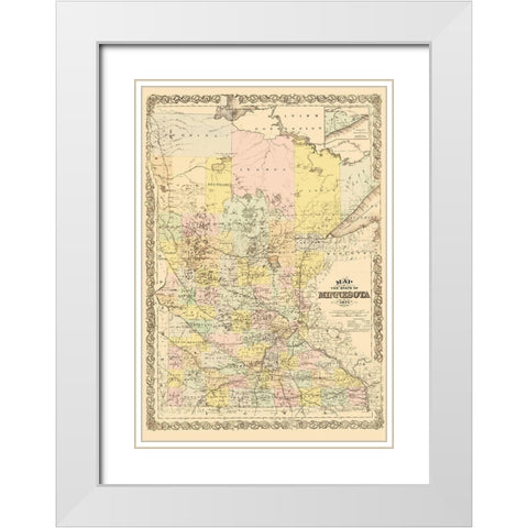 Minnesota - Andreas 1874 White Modern Wood Framed Art Print with Double Matting by Andreas