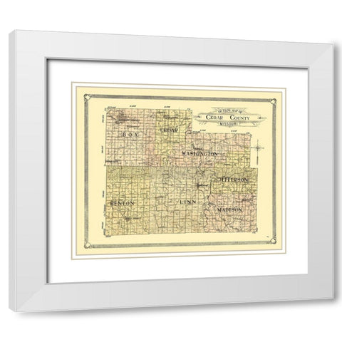 Cedar County Missouri -1908 White Modern Wood Framed Art Print with Double Matting by Unknown