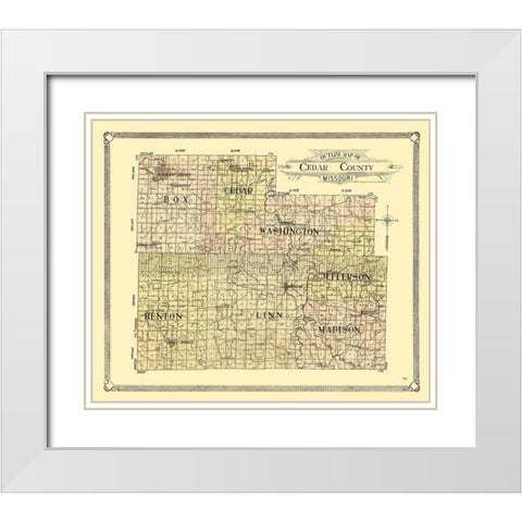 Cedar County Missouri -1908 White Modern Wood Framed Art Print with Double Matting by Unknown