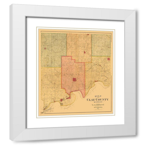 Clay County Missouri - Hopkins 1887  White Modern Wood Framed Art Print with Double Matting by Hopkins