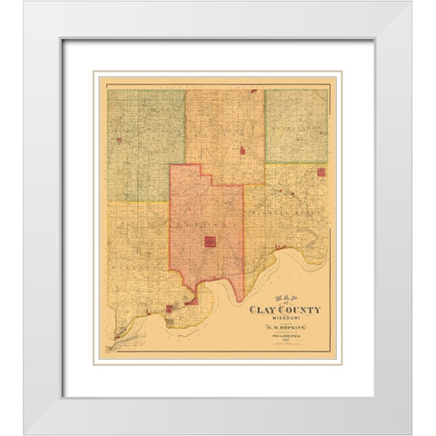 Clay County Missouri - Hopkins 1887  White Modern Wood Framed Art Print with Double Matting by Hopkins