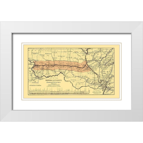 Hannibal and St Joseph Railroad - Colton 1860 White Modern Wood Framed Art Print with Double Matting by Colton
