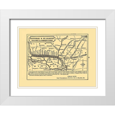 Hannibal and St Joseph Railroad - Hunt 1863 White Modern Wood Framed Art Print with Double Matting by Hunt