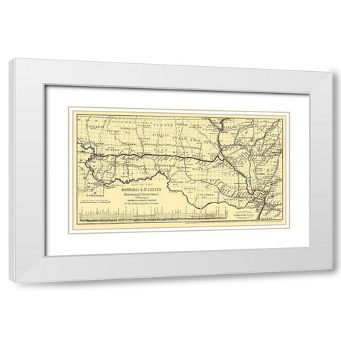 Hannibal St Joseph Missouri Railroad - Colton 1860  White Modern Wood Framed Art Print with Double Matting by Colton