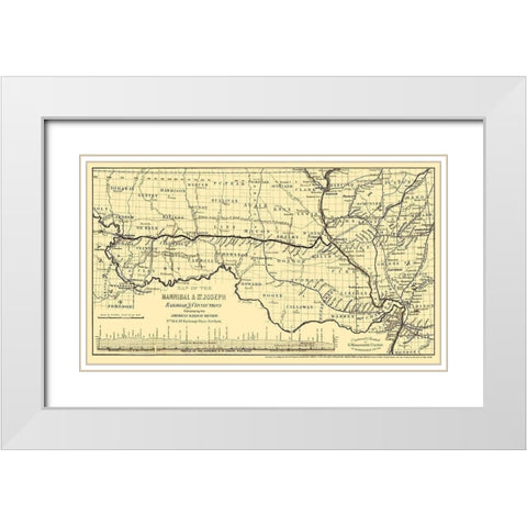 Hannibal St Joseph Missouri Railroad - Colton 1860  White Modern Wood Framed Art Print with Double Matting by Colton