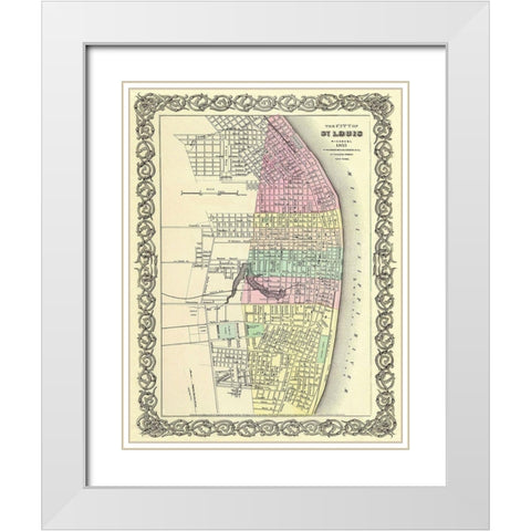 St. Louis Missouri - Colton 1855 White Modern Wood Framed Art Print with Double Matting by Colton