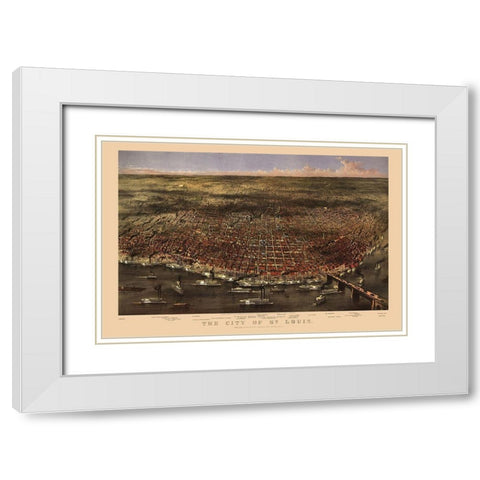 St Louis Missouri - Currier 1869 White Modern Wood Framed Art Print with Double Matting by Currier