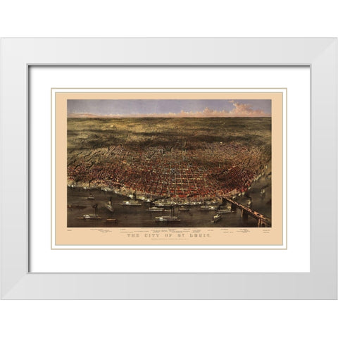 St Louis Missouri - Currier 1869 White Modern Wood Framed Art Print with Double Matting by Currier