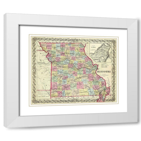 Missouri - Colton 1855 White Modern Wood Framed Art Print with Double Matting by Colton
