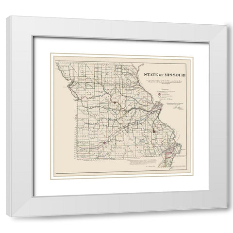 Missouri - USGLO 1866 White Modern Wood Framed Art Print with Double Matting by USGLO