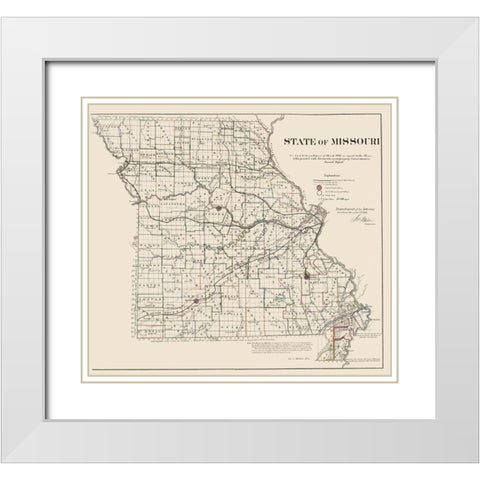 Missouri - USGLO 1866 White Modern Wood Framed Art Print with Double Matting by USGLO