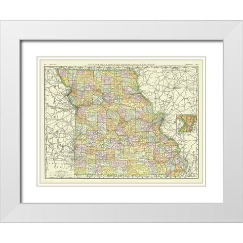 Missouri - Rand McNally 1897 White Modern Wood Framed Art Print with Double Matting by Rand McNally
