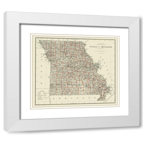 Missouri - USGLO 1878 White Modern Wood Framed Art Print with Double Matting by USGLO