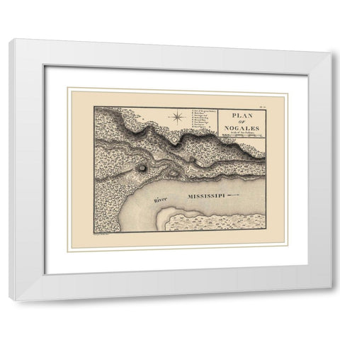 Nogales Mississippi - Collot 1796 White Modern Wood Framed Art Print with Double Matting by Collot